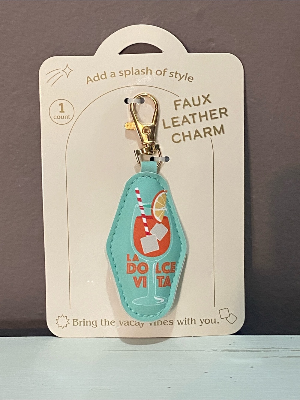 Faux Leather Bag Charm with Cocktail / LA DOLCE VITA Graphic